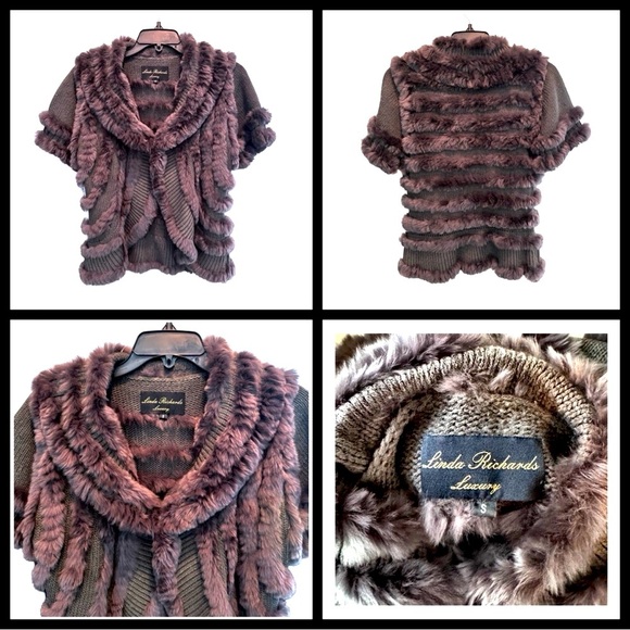 Linda Richards Women’s Waist-Length Rabbit-Fur Jacket. Purple/Black. Small - Picture 11 of 11